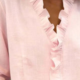 Yvonne | Volangidega Bluus, V-kaelus ja Pikad Varrukad