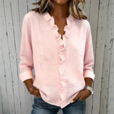 Yvonne | Volangidega Bluus, V-kaelus ja Pikad Varrukad