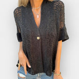 Kootud topp V-kaelusega ja nööbiga