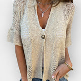 Kootud topp V-kaelusega ja nööbiga